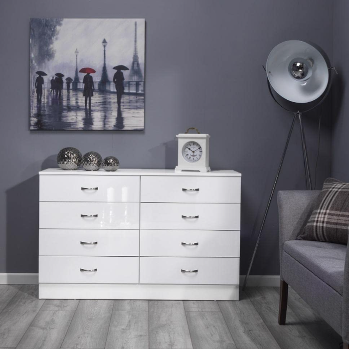 The Range | FWStyle Wide Tall 8 Drawer Chest of Drawers Contemporary Storage - White Gloss FWStyle Wide Tall 8 Drawer Chest of Drawers Contemporary Storage - White Gloss