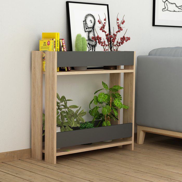 The Range | Decortie Massi Modern Plantstand - Oak - Anthracite Grey Decortie Massi Modern Plantstand - Oak - Anthracite Grey