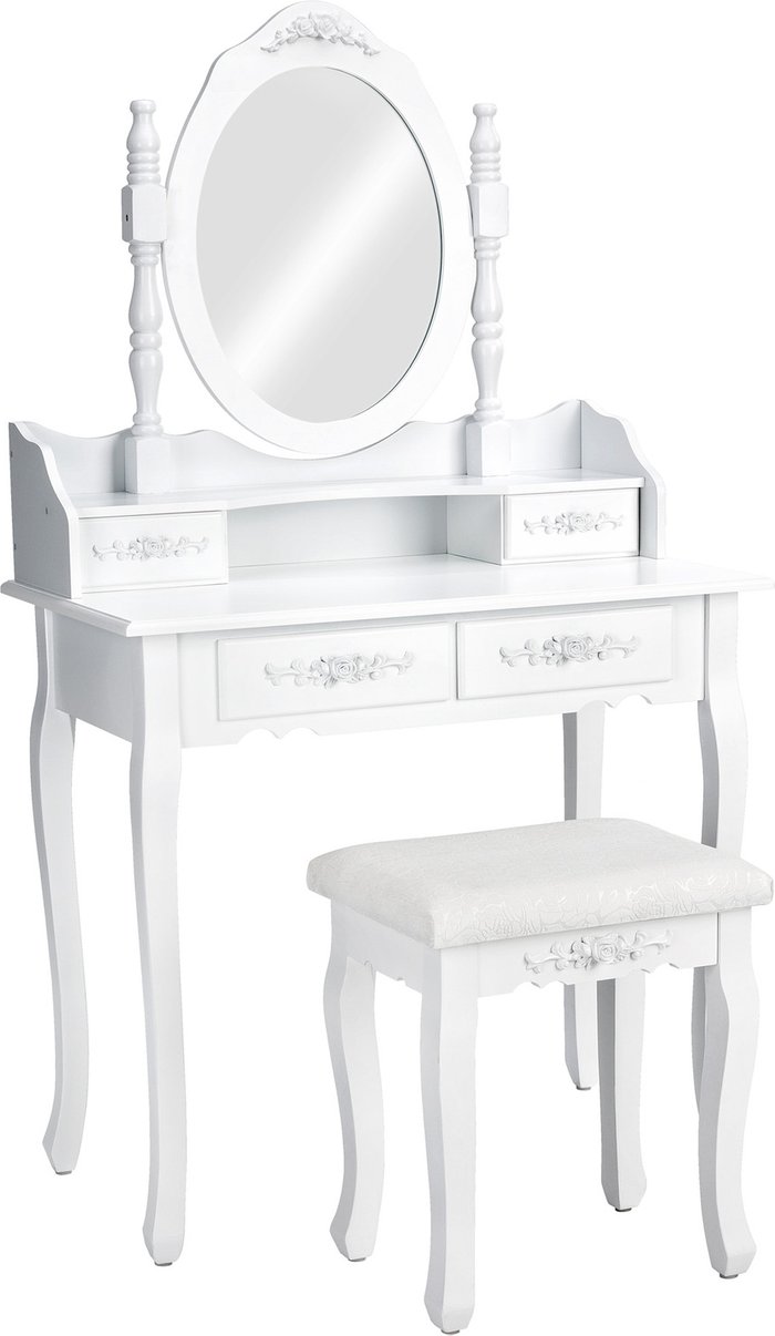 The Range | TECTAKE TecTake Dressing Table With Mirror And Stool In An Antique Look - White TECTAKE TecTake Dressing Table With Mirror And Stool In An Antique Look - White