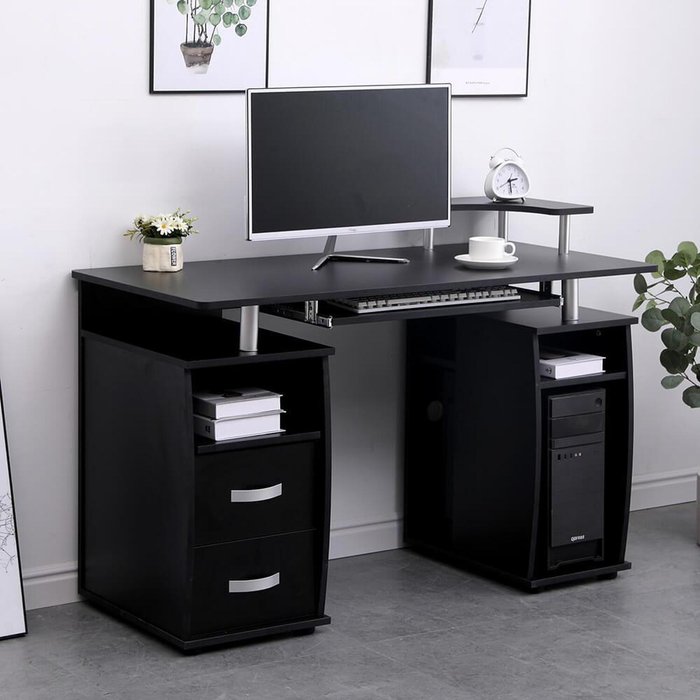 The Range | Home Source Apollo 2 Drawer Storage Computer Desk - Black Home Source Apollo 2 Drawer Storage Computer Desk - Black