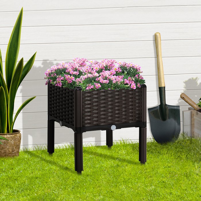 The Range | Outsunny Outsunny Rattan Effect Raised Planter Box - Brown Outsunny Outsunny Rattan Effect Raised Planter Box - Brown