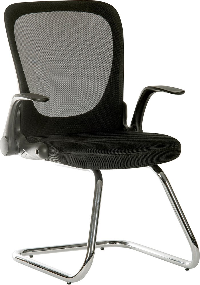 The Range | Teknik Teknik Flip Mesh Visitor Chair in Black with Fold Down Backrest and Flip Up Armrests Teknik Teknik Flip Mesh Visitor Chair in Black with Fold Down Backrest and Flip Up Armrests
