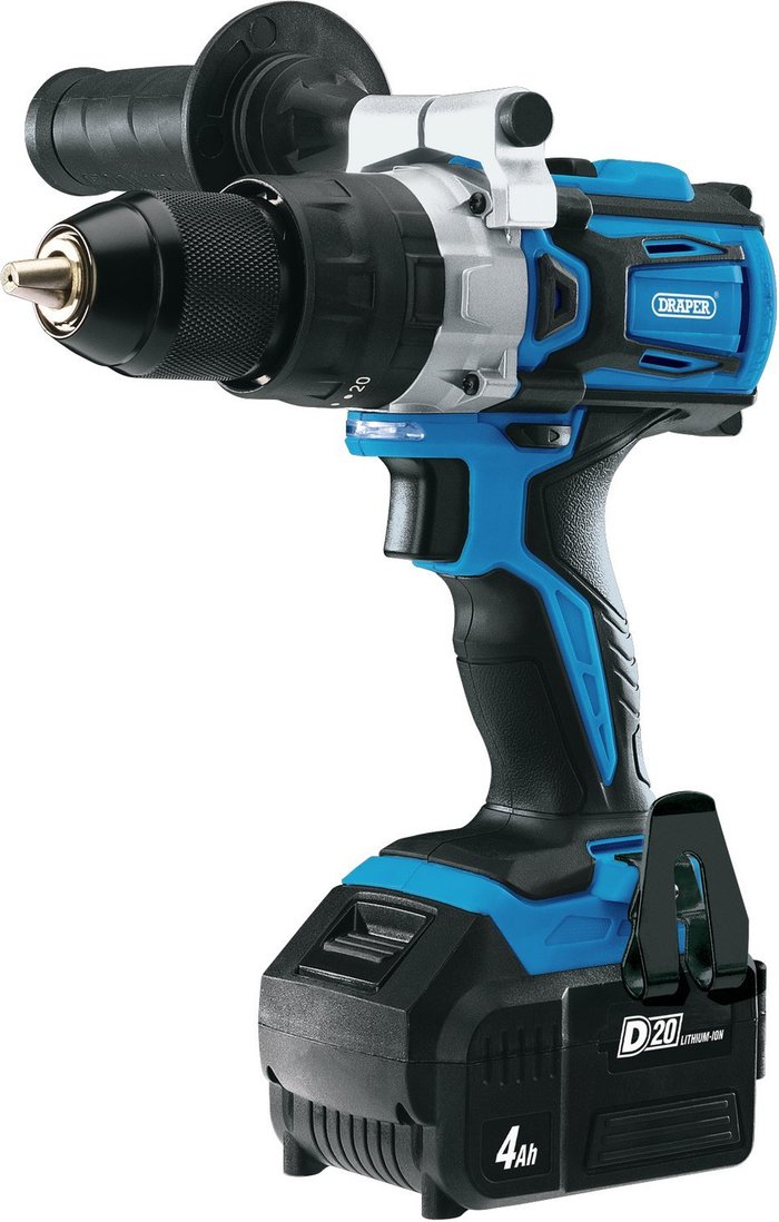 The Range | Draper Draper D20 20V Brushless Combi Drill with 4Ah Battery and Fast Charger Draper Draper D20 20V Brushless Combi Drill with 4Ah Battery and Fast Charger