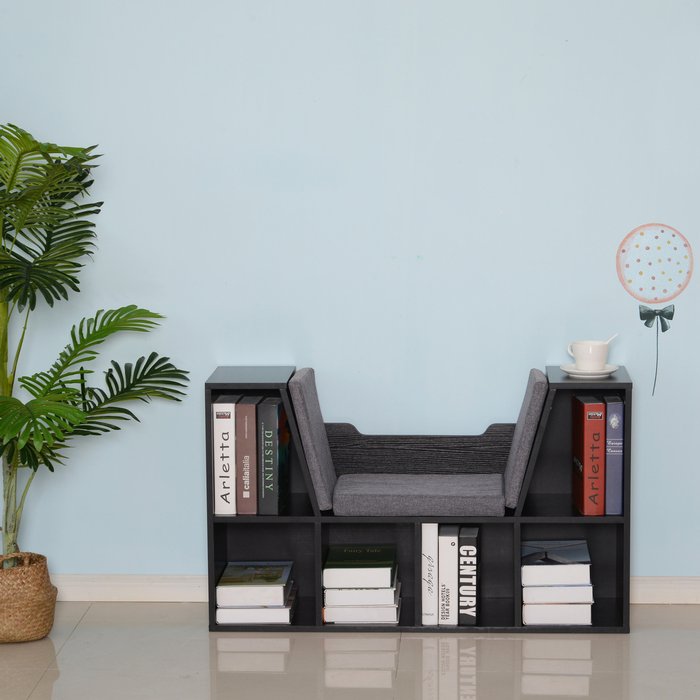 The Range | HOMCOM HOMCOM Bookcase Storage Unit Reading Seat Six Cubes Black HOMCOM HOMCOM Bookcase Storage Unit Reading Seat Six Cubes Black