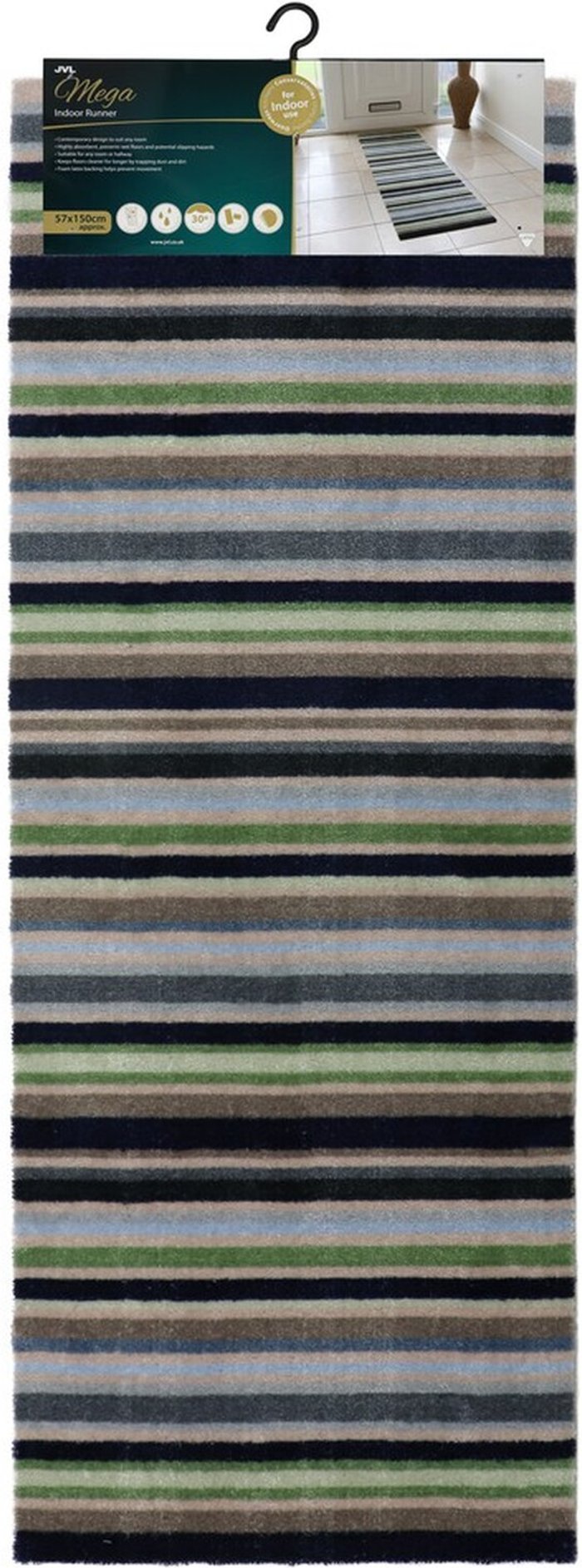 The Range | JVL JVL Mega Runner Mat, Stripe Pattern, 57x150cm - Multi JVL JVL Mega Runner Mat, Stripe Pattern, 57x150cm - Multi
