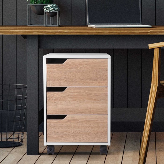 The Range | HOMCOM MDF Mobile File Cabinet - Oak, White HOMCOM MDF Mobile File Cabinet - Oak, White