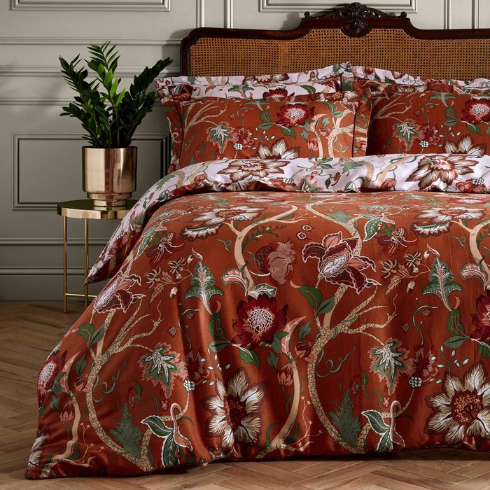 The Range | Paoletti Paoletti Botanist Rust 100% Cotton Reversible Duvet Cover and Pillowcase Set Orange, Green and White Paoletti Paoletti Botanist Rust 100% Cotton Reversible Duvet Cover and Pillowcase Set Orange, Green and White
