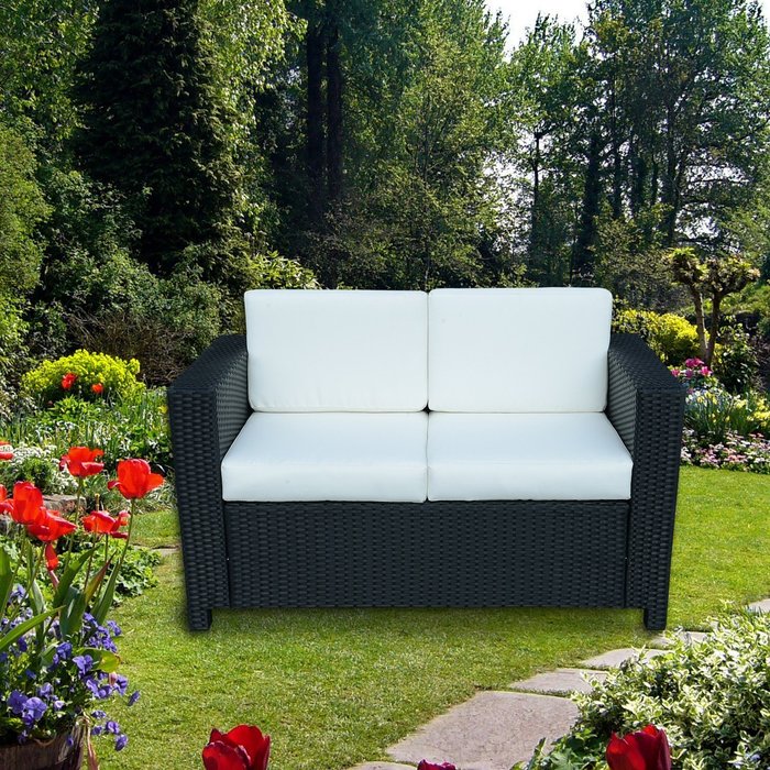 The Range | 2 Seater Rattan Sofa with Tough Metal Frame - Black 2 Seater Rattan Sofa with Tough Metal Frame - Black