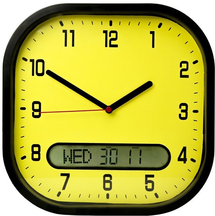 The Range | Lifemax Clear Time Day Date Wall Clock - Yellow Lifemax Clear Time Day Date Wall Clock - Yellow