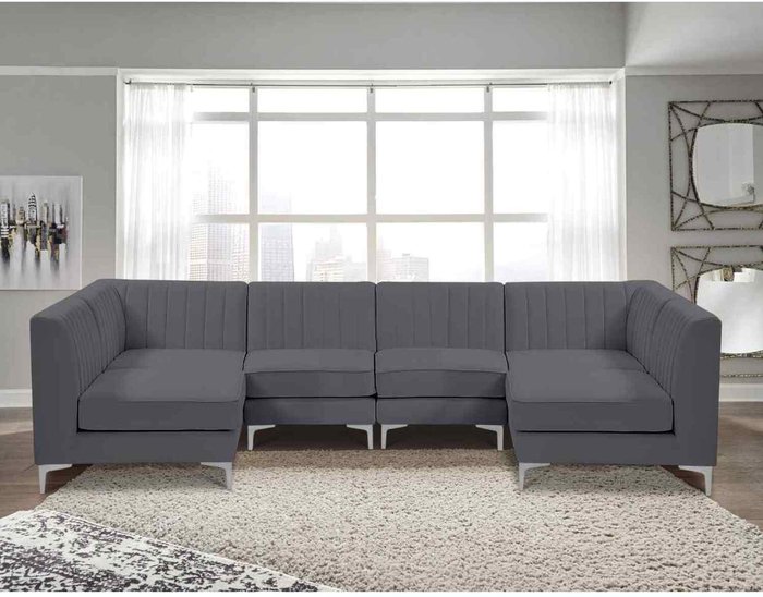 The Range | Simply Eleganza Elena Modular Corner U Shape Sofa in Velour Fabric - Grey Simply Eleganza Elena Modular Corner U Shape Sofa in Velour Fabric - Grey