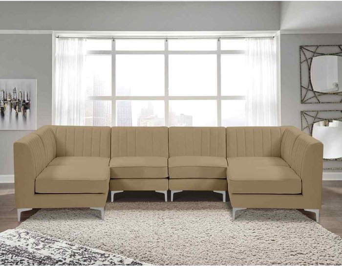 The Range | Simply Eleganza Elena Modular Corner U Shape Sofa in Velour Fabric - Brown Simply Eleganza Elena Modular Corner U Shape Sofa in Velour Fabric - Brown