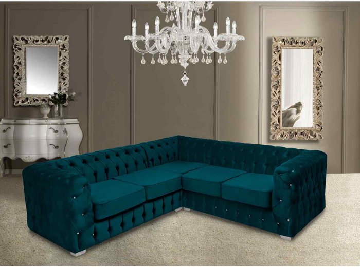 The Range | Simply Eleganza Percy Fixed Back Tufted Fluted Large Corner Sofa - Green Simply Eleganza Percy Fixed Back Tufted Fluted Large Corner Sofa - Green