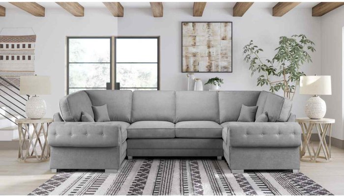 The Range | Simply Eleganza Volvo U Shape Large Sofa Full Back Velour Velvet Fabric - Grey Simply Eleganza Volvo U Shape Large Sofa Full Back Velour Velvet Fabric - Grey