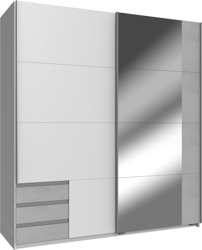 The Range | Tjs Sliding Wardrobe 1 Mirror 3 Drawers - White And Concrete Tjs Sliding Wardrobe 1 Mirror 3 Drawers - White And Concrete