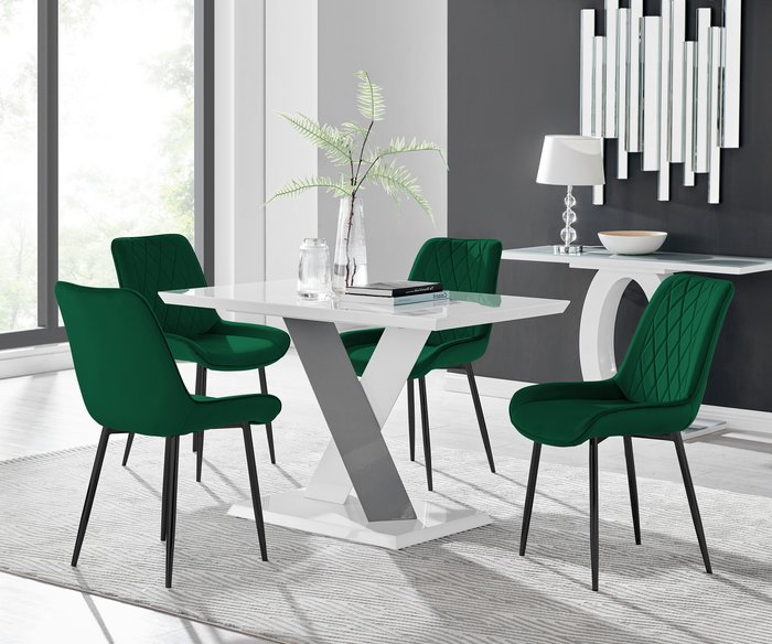 The Range | FurnitureboxUK Monza White High Gloss Dining Table 4 Pesaro Black Leg Chairs - Green FurnitureboxUK Monza White High Gloss Dining Table 4 Pesaro Black Leg Chairs - Green