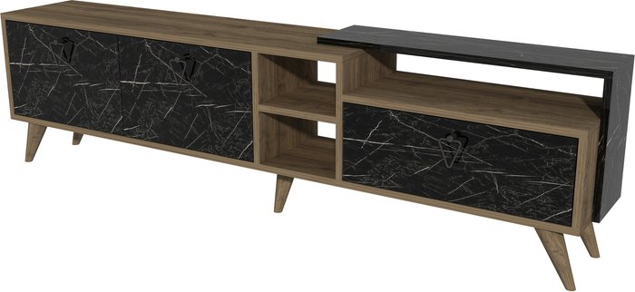 The Range | Destina Home Lilium TV Stand with Cabinets and Shelves - Walnut - Black Marble Effect Destina Home Lilium TV Stand with Cabinets and Shelves - Walnut - Black Marble Effect