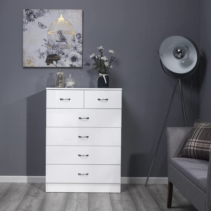The Range | FWStyle Contemporary 6 Drawer Chest High White Gloss Furniture - White Gloss FWStyle Contemporary 6 Drawer Chest High White Gloss Furniture - White Gloss