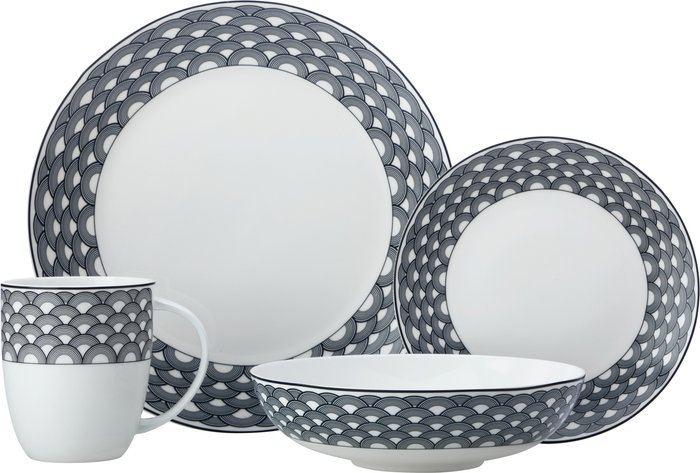 The Range | Maxwell Williams Maxwell Williams Harlequin Coupe 16 Piece Black Edged Dinner Set - White Maxwell Williams Maxwell Williams Harlequin Coupe 16 Piece Black Edged Dinner Set - White