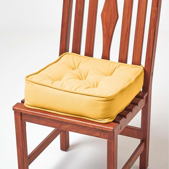 The Range | Homescapes Cotton Dining Chair Booster Cushion - Mustard Homescapes Cotton Dining Chair Booster Cushion - Mustard