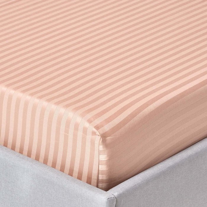 The Range | Homescapes 330 Thread Count Egyptian Cotton Satin Stripe Fitted Sheet - Taupe / Single Homescapes 330 Thread Count Egyptian Cotton Satin Stripe Fitted Sheet - Taupe / Single