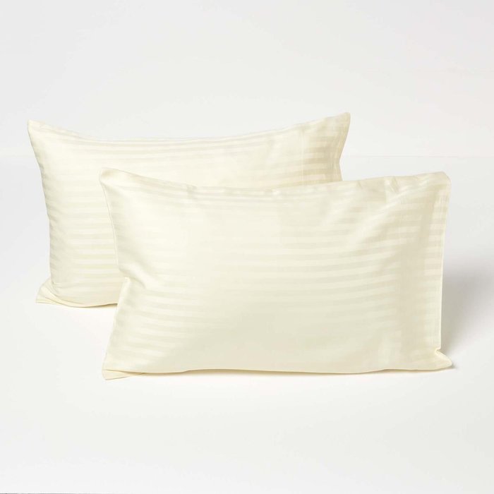 The Range | Homescapes Cotton Stripe Kids Pillowcases 40 x 60 cm 330 Thread Count, 2 Pack - Pale Yellow Homescapes Cotton Stripe Kids Pillowcases 40 x 60 cm 330 Thread Count, 2 Pack - Pale Yellow