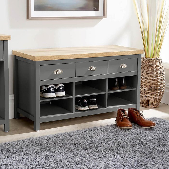 The Range | Home Source Avon 3 Drawer Shoe Shelving Hallway Storage Unit - Graphite Home Source Avon 3 Drawer Shoe Shelving Hallway Storage Unit - Graphite
