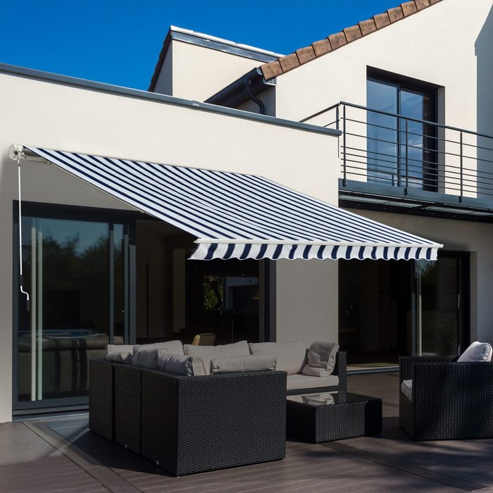 The Range | Outsunny Outsunny Garden Sun Shade Canopy Retractable Awning, 3 X 2.5M, Blue And White Outsunny Outsunny Garden Sun Shade Canopy Retractable Awning, 3 X 2.5M, Blue And White
