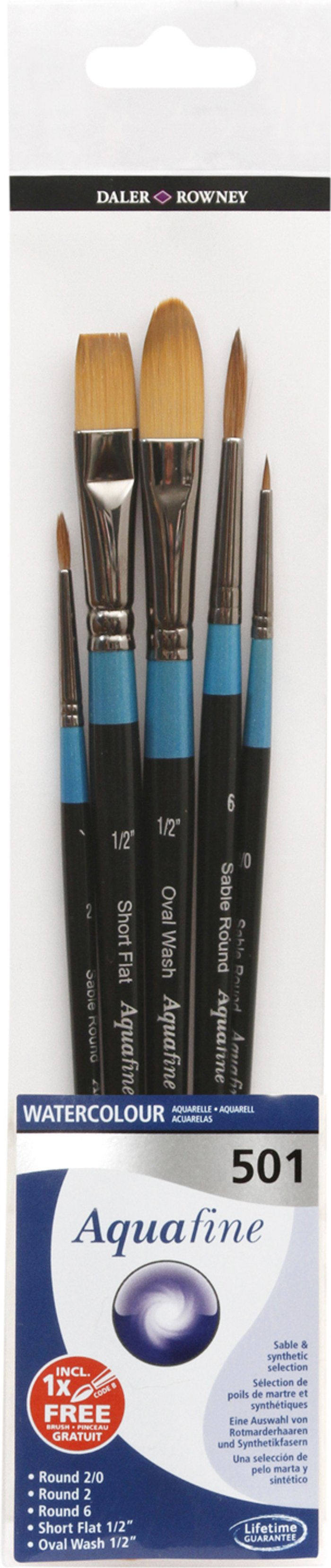 The Range | Daler-Rowney Pack of 5 Daler-Rowney Aquafine Short Handle 501 Brushes Daler-Rowney Pack of 5 Daler-Rowney Aquafine Short Handle 501 Brushes