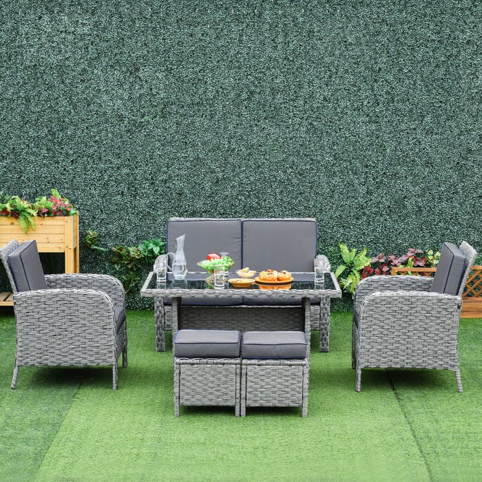 The Range | Outsunny 6 PCS Outdoor Patio Rattan Dining Table Sets - Grey Outsunny 6 PCS Outdoor Patio Rattan Dining Table Sets - Grey