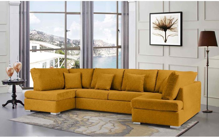 The Range | Simply Eleganza Ollie Large U Shape Sofa Velour Velvet Fabric - Gold Simply Eleganza Ollie Large U Shape Sofa Velour Velvet Fabric - Gold
