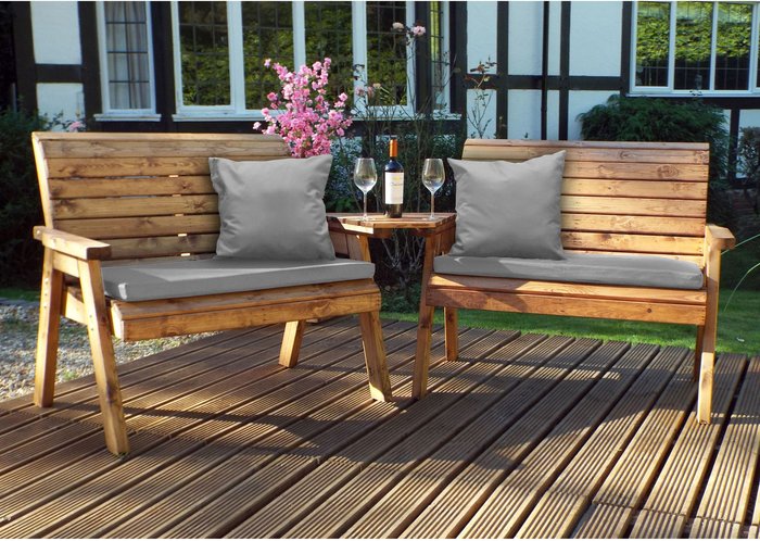 The Range | Charles Taylor Charles Taylor Twin Bench Set Angled with Seat Cushions - Grey Charles Taylor Charles Taylor Twin Bench Set Angled with Seat Cushions - Grey