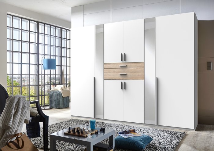 The Range | Tjs Odessa 6 Door White and Oak Wardrobe - White Tjs Odessa 6 Door White and Oak Wardrobe - White