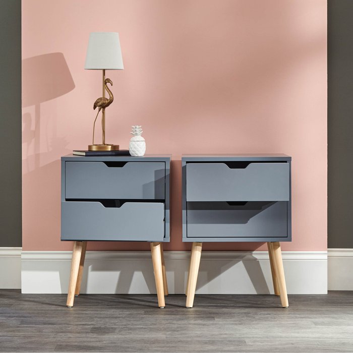 The Range | GFW Nyborg 2 Drawer Bedside - Dark Grey / 2 GFW Nyborg 2 Drawer Bedside - Dark Grey / 2