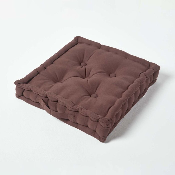 The Range | Homescapes Homescapes Cotton Floor Cushion - Chocolate / 8cm Homescapes Homescapes Cotton Floor Cushion - Chocolate / 8cm