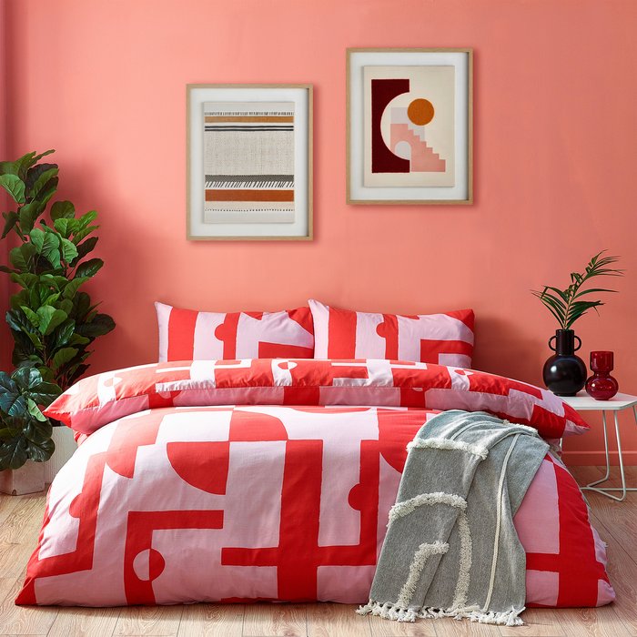 The Range | furn Manhatten Reversible Duvet Cover and Pillowcase Set Pink furn Manhatten Reversible Duvet Cover and Pillowcase Set Pink