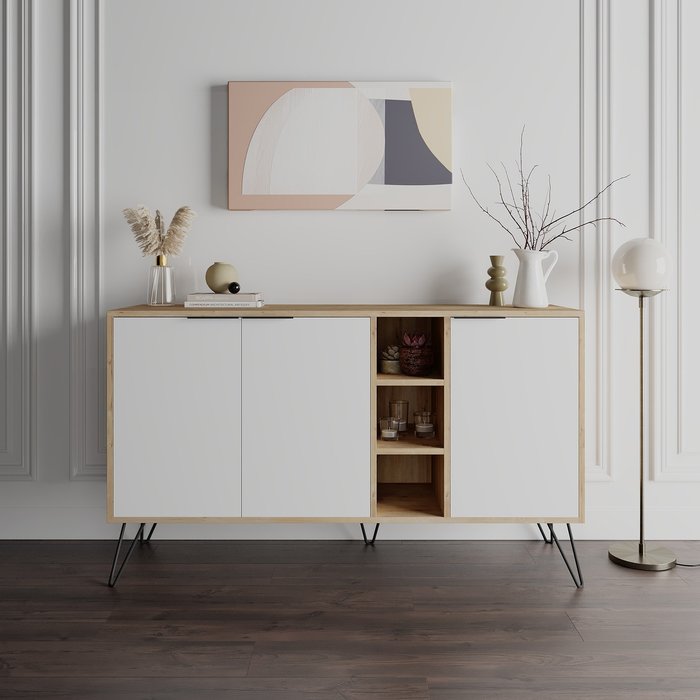 The Range | Decortie Clara Console Sideboard Display Unit - White - Oak Decortie Clara Console Sideboard Display Unit - White - Oak