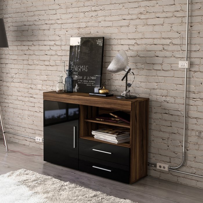 The Range | Birlea Birlea Edgeware 1 Door 2 Drawer Sideboard Walnut & Black Birlea Birlea Edgeware 1 Door 2 Drawer Sideboard Walnut & Black