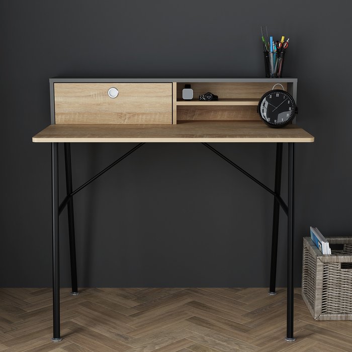 The Range | Industrial Study Desk - Oak & Black Industrial Study Desk - Oak & Black