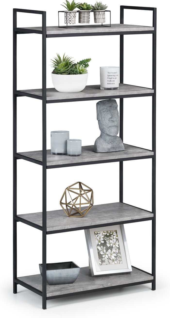 The Range | Julian Bowen Staten Tall Concrete Bookcase - Concrete/Black Julian Bowen Staten Tall Concrete Bookcase - Concrete/Black