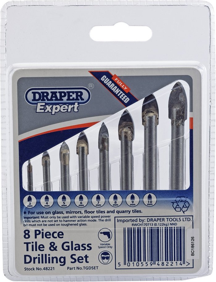 The Range | Draper Draper Expert 8 Piece Tile and Glass Drill Bit Set Draper Draper Expert 8 Piece Tile and Glass Drill Bit Set