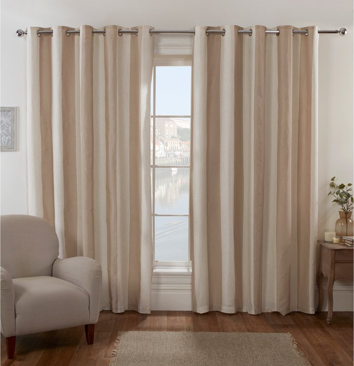 The Range | Divante Coastal Stripe Eyelet Curtains - Natural / 168cm / 183cm Divante Coastal Stripe Eyelet Curtains - Natural / 168cm / 183cm