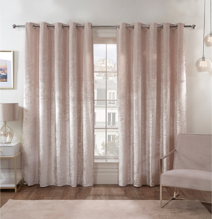 The Range | Divante Crushed Velvet Eyelet Curtains - Blush / 229cm Divante Crushed Velvet Eyelet Curtains - Blush / 229cm