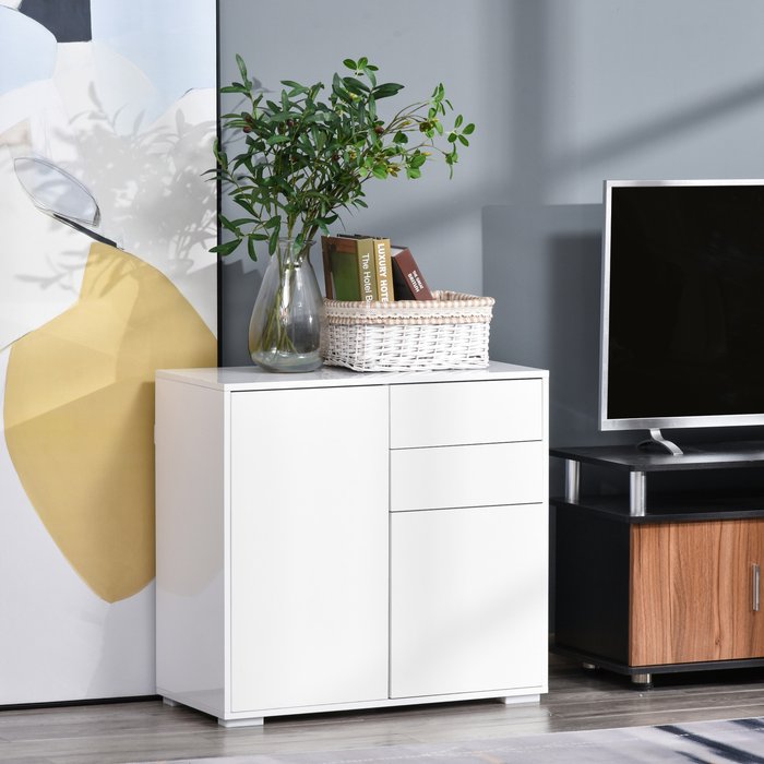 The Range | HOMCOM HOMCOM Side Cabinet With 2 Doors And 2 Drawers White HOMCOM HOMCOM Side Cabinet With 2 Doors And 2 Drawers White