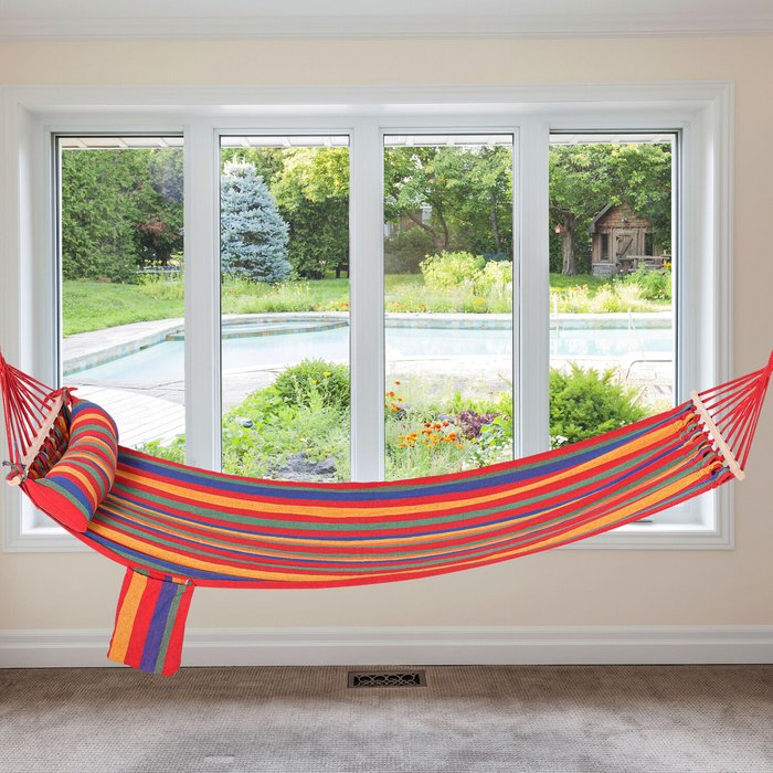 The Range | Outsunny Cotton Hammock Soft Portable Swing Sleeping - Rainbow Stripes Outsunny Cotton Hammock Soft Portable Swing Sleeping - Rainbow Stripes