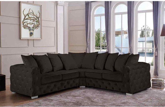 The Range | Simply Eleganza Owen Scatterback Corner Sofa in Plush Velour Velvet - Brown Simply Eleganza Owen Scatterback Corner Sofa in Plush Velour Velvet - Brown