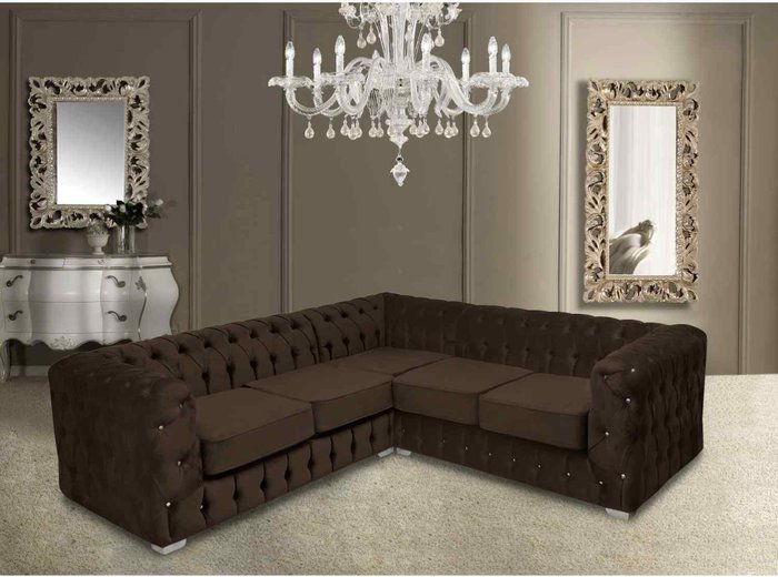 The Range | Simply Eleganza Percy Fixed Back Tufted Fluted Large Corner Sofa - Brown Simply Eleganza Percy Fixed Back Tufted Fluted Large Corner Sofa - Brown