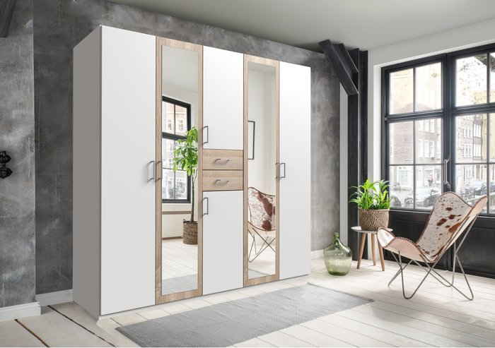 The Range | Tjs Diver Oak 5 Door Wardrobe - White & Oak Tjs Diver Oak 5 Door Wardrobe - White & Oak