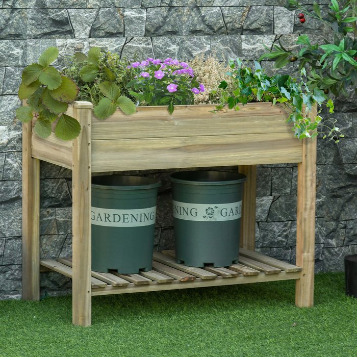 The Range | Outsunny Outsunny Raised Garden Bed With Legs And Storage Shelf Elevated Wood Planter Box - Green Outsunny Outsunny Raised Garden Bed With Legs And Storage Shelf Elevated Wood Planter Box - Green