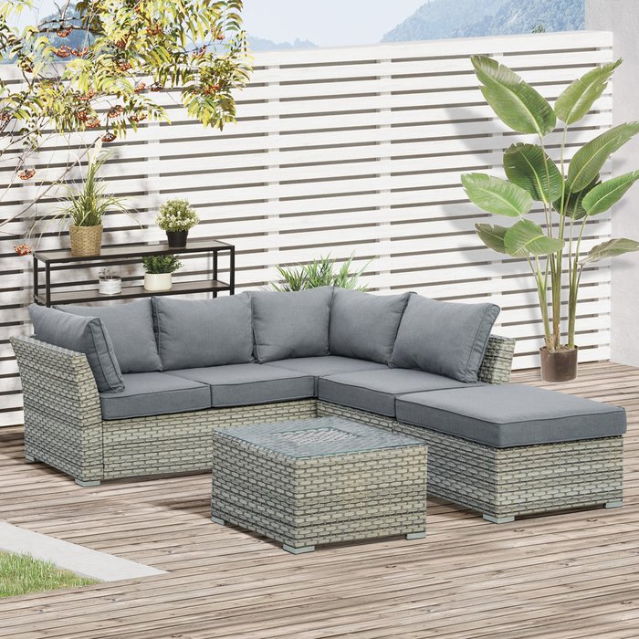 The Range | Outsunny 4 Pieces Patio PE Rattan Sofa Set Outdoor - Grey Outsunny 4 Pieces Patio PE Rattan Sofa Set Outdoor - Grey