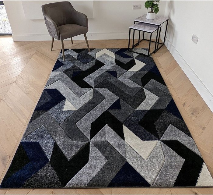 The Range | The Rug Wholesaler Navy Blue Herringbone Area Rug - Boston - Blue / 4kg / 170cm The Rug Wholesaler Navy Blue Herringbone Area Rug - Boston - Blue / 4kg / 170cm